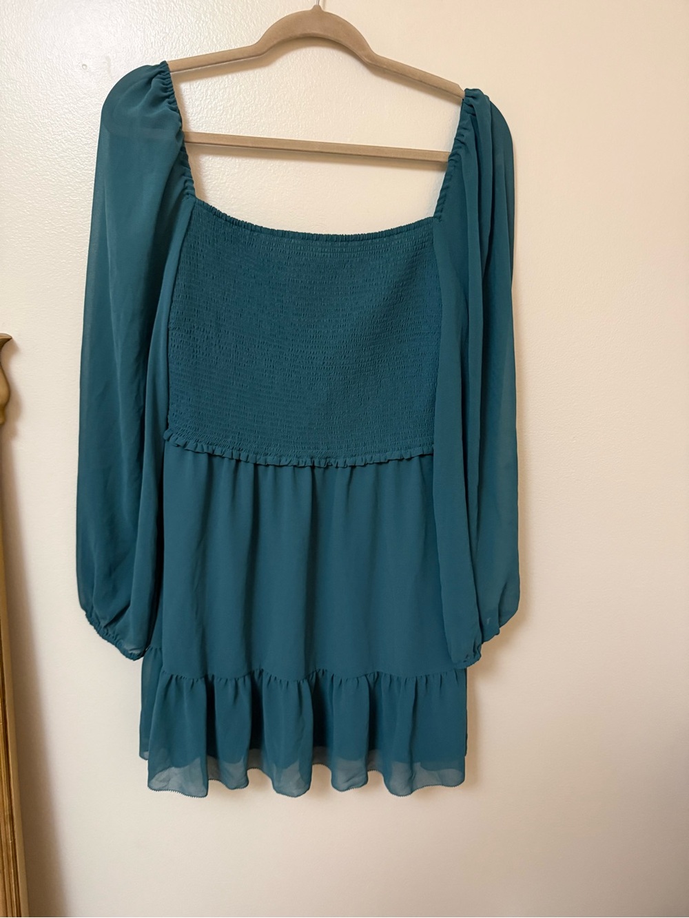 Aritzia Tempest Teal Smocked Square-Neck Mini Dress - Picture 2 of 11